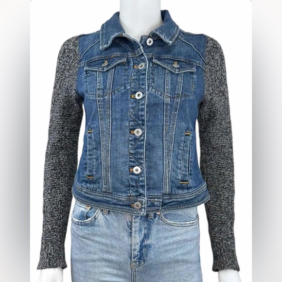 ANTHROPOLOGIE Pilcro and the Letterpress Sweater~Sleeved Denim Jacket Size Small - Picture 1 of 12